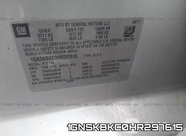 1GNSKBKC0HR297615 фото 10