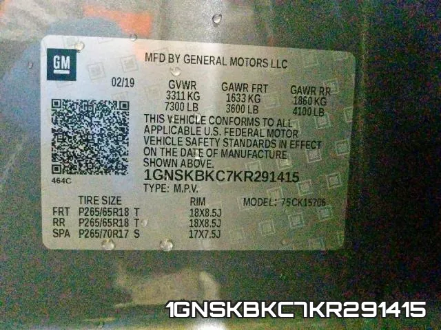 1GNSKBKC7KR291415 фото 2