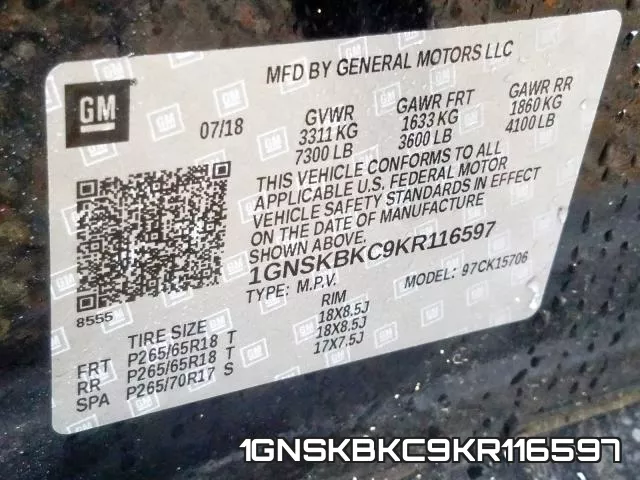 1GNSKBKC9KR116597 фото 2