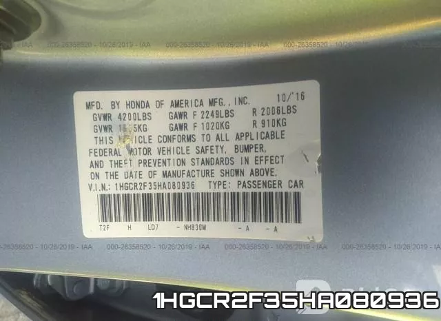 1HGCR2F35HA080936 фото 10