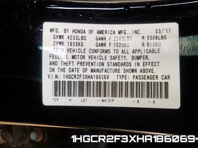 1HGCR2F3XHA186069 фото 2