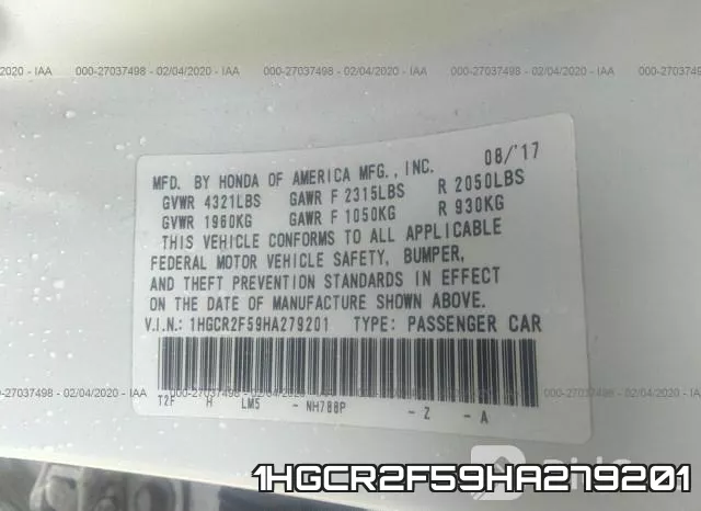 1HGCR2F59HA279201 фото 10
