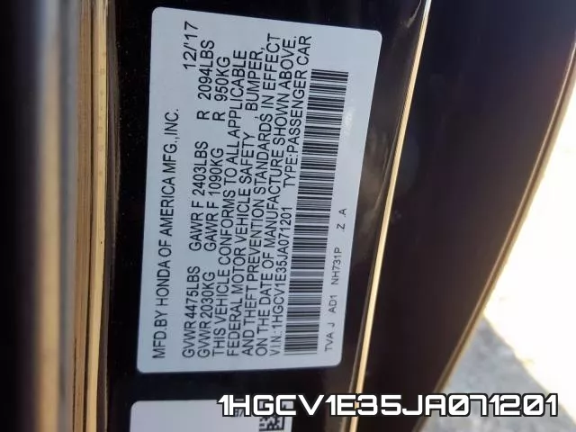 1HGCV1E35JA071201 фото 2