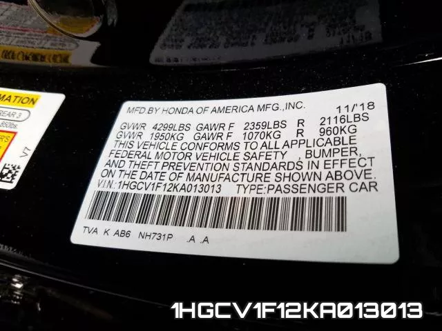 1HGCV1F12KA013013 фото 2