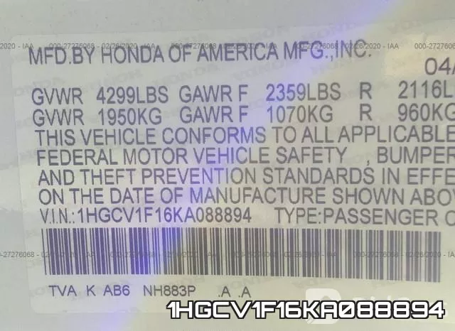 1HGCV1F16KA088894 фото 10