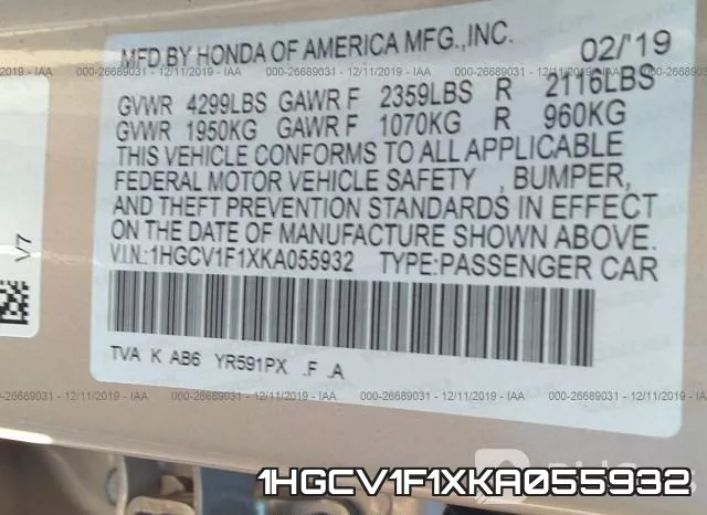 1HGCV1F1XKA055932 фото 10