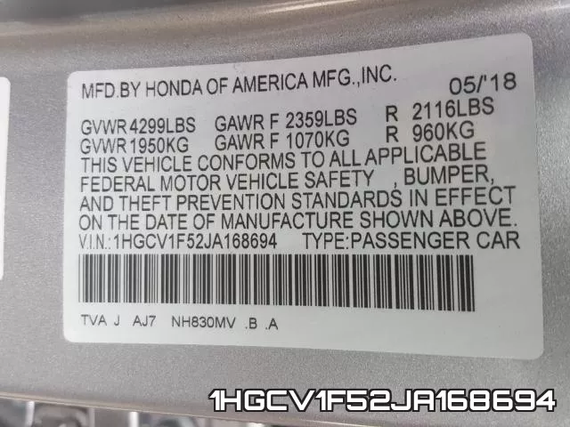 1HGCV1F52JA168694 фото 2