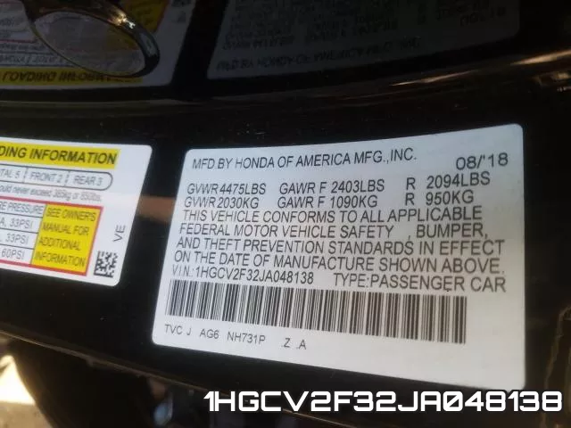 1HGCV2F32JA048138 фото 2
