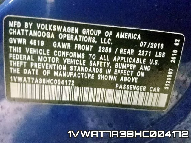 1VWAT7A38HC004172 фото 2