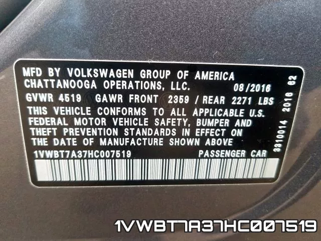 1VWBT7A37HC007519 фото 2