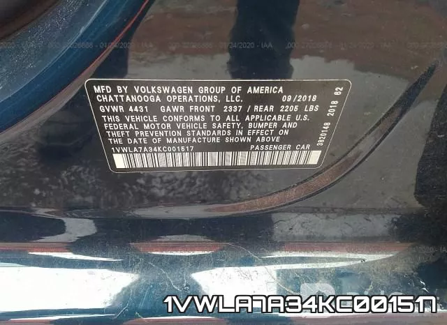 1VWLA7A34KC001517 фото 10