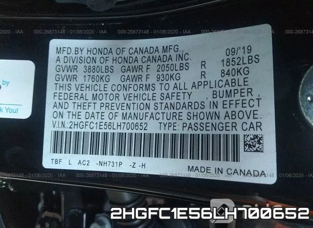 2HGFC1E56LH700652 фото 10