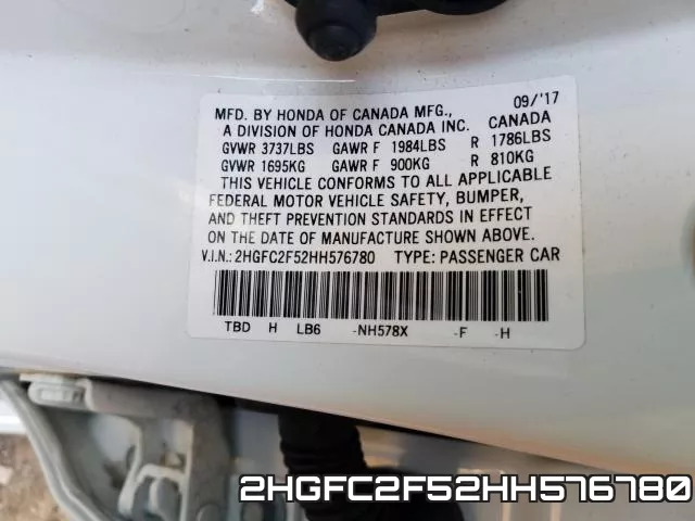 2HGFC2F52HH576780 фото 2