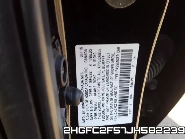 2HGFC2F57JH582239 фото 2