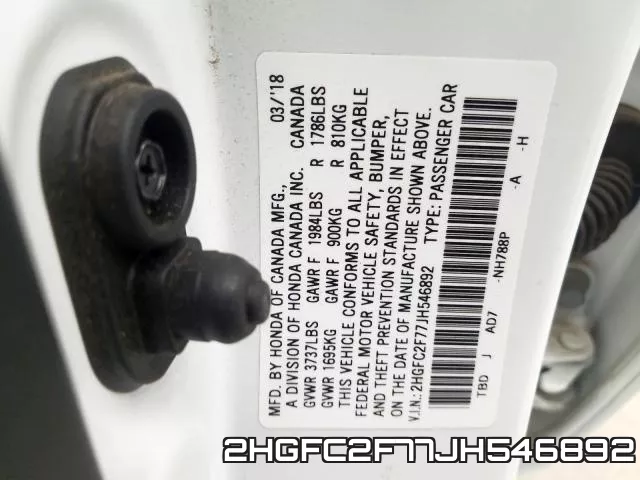 2HGFC2F77JH546892 фото 2