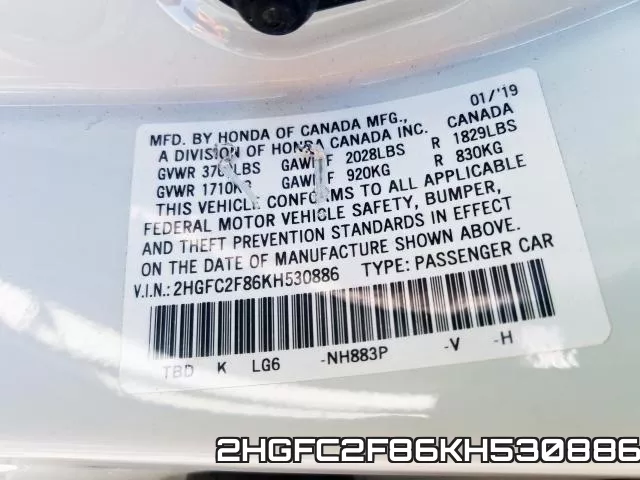 2HGFC2F86KH530886 фото 2
