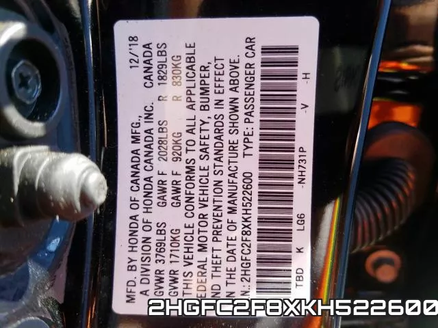 2HGFC2F8XKH522600 фото 2