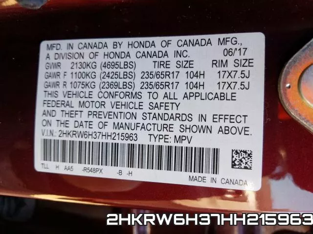 2HKRW6H37HH215963 фото 2