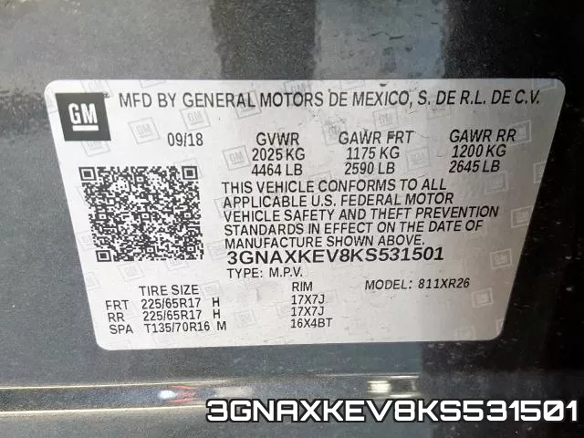 3GNAXKEV8KS531501 фото 2
