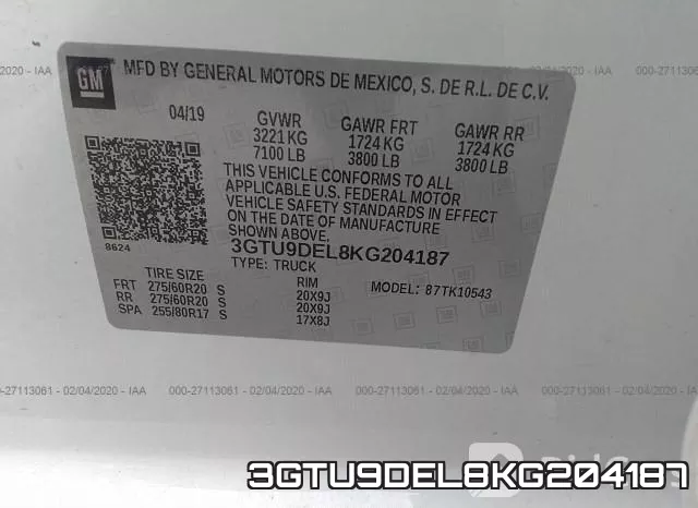 3GTU9DEL8KG204187 фото 10