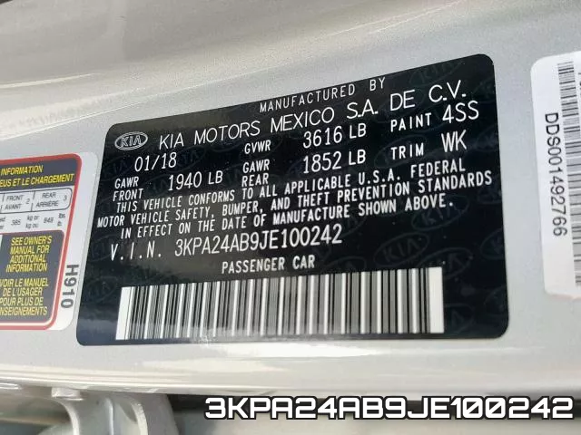 3KPA24AB9JE100242 фото 2