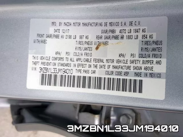3MZBN1L33JM194010 фото 2