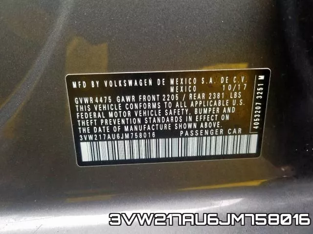 3VW217AU6JM758016 фото 2
