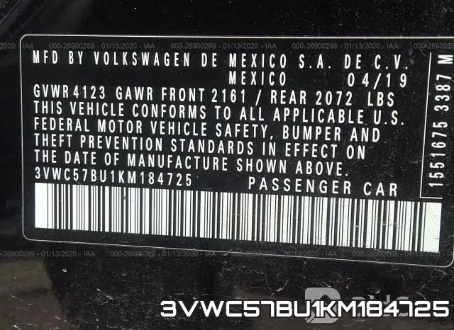 3VWC57BU1KM184725 фото 10