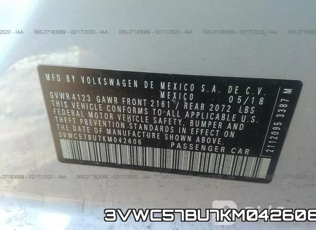 3VWC57BU7KM042606 фото 10