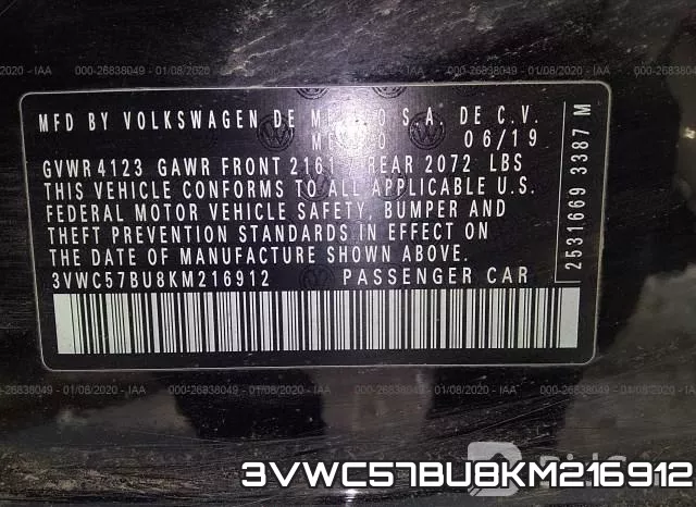 3VWC57BU8KM216912 фото 10