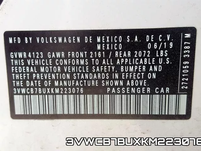 3VWCB7BUXKM223076 фото 2