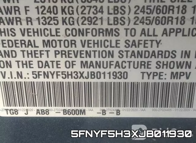 5FNYF5H3XJB011930 фото 10