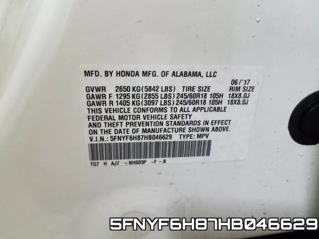 5FNYF6H87HB046629 фото 2