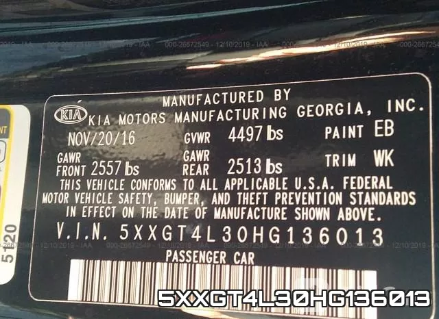 5XXGT4L30HG136013 фото 10