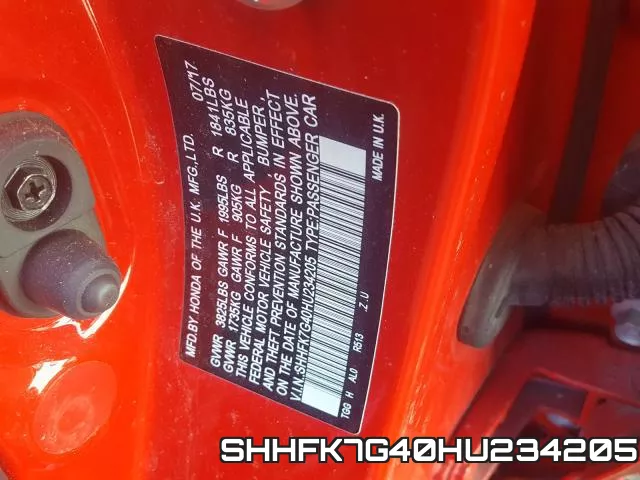 SHHFK7G40HU234205 фото 2