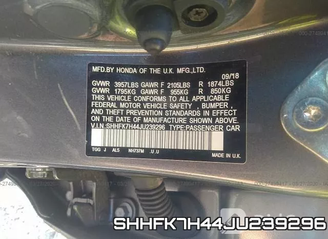 SHHFK7H44JU239296 фото 10