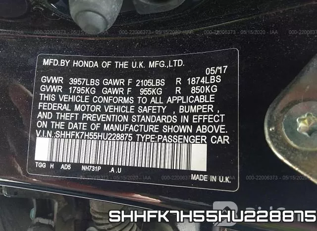 SHHFK7H55HU228875 фото 10