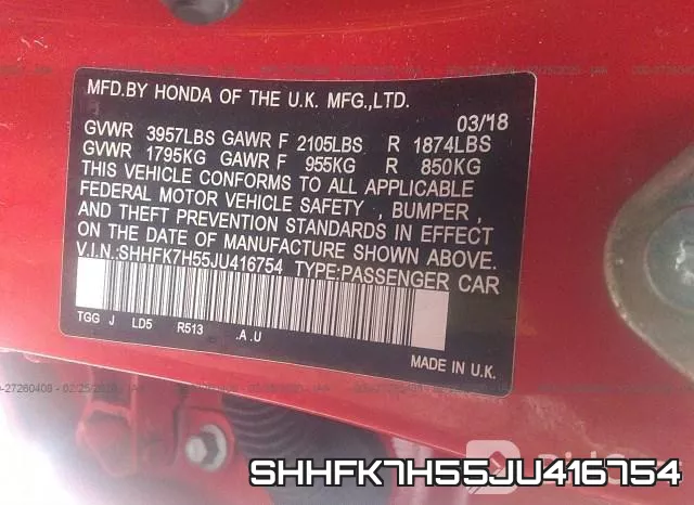 SHHFK7H55JU416754 фото 10
