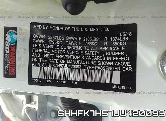 SHHFK7H57JU420093 фото 10