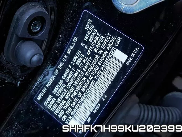 SHHFK7H99KU202399 фото 2
