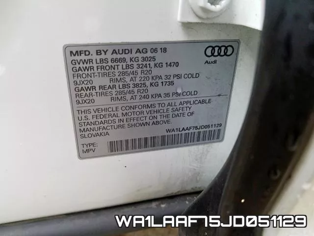 WA1LAAF75JD051129 фото 2