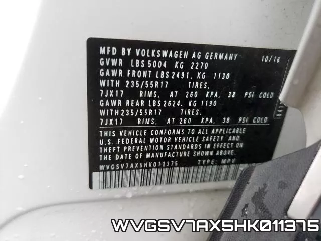 WVGSV7AX5HK011375 фото 2