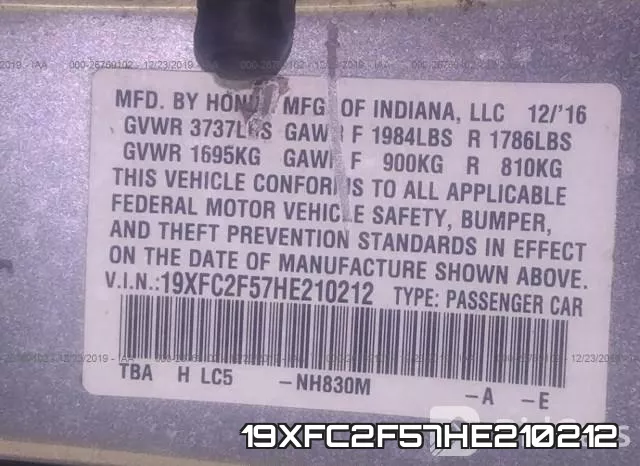 19XFC2F57HE210212 фото 10