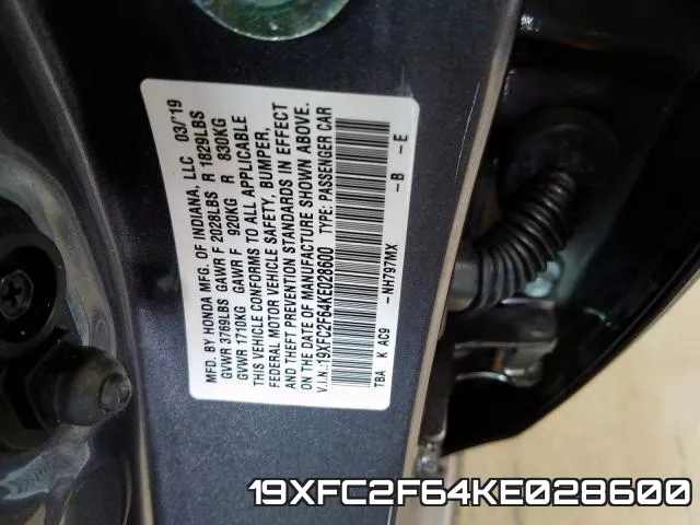 19XFC2F64KE028600 фото 2