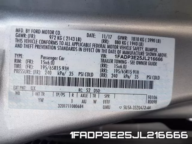 1FADP3E25JL216666 фото 2