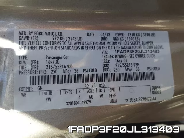 1FADP3F20JL313403 фото 2