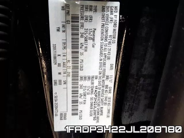 1FADP3H22JL208780 фото 2