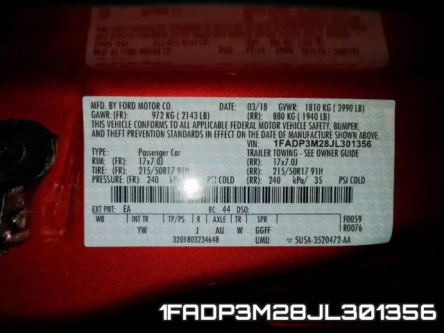 1FADP3M28JL301356 фото 2
