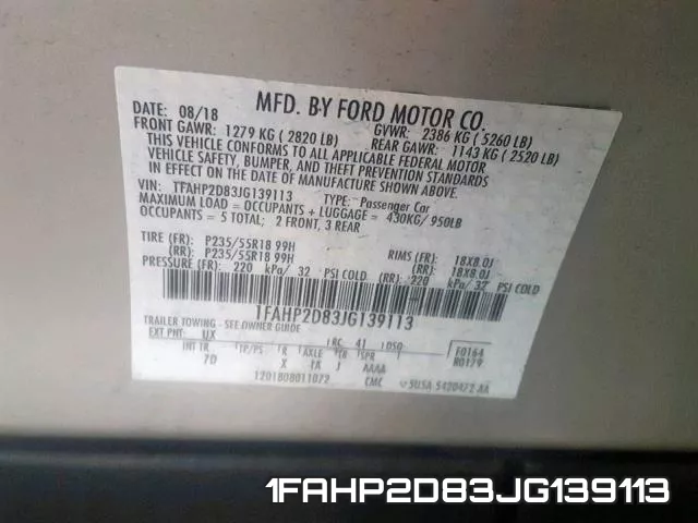 1FAHP2D83JG139113 фото 2