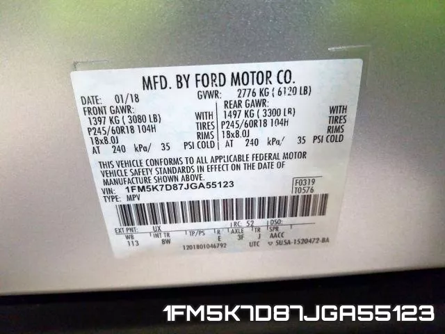 1FM5K7D87JGA55123 фото 2